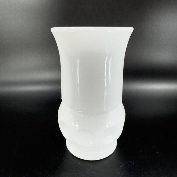Vintage White Milk Glass Vase Vessel With Coin Dotted Pattern Bottom Glass Decor - Picture 11 of 12
